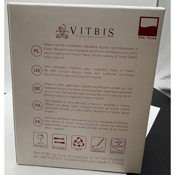 Vitbis Handmade Glass Ornament 10 CM Made in Poland White Black - Picture 10 of 10